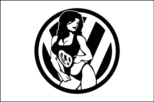 naklejka z kobietą na tle logo vw